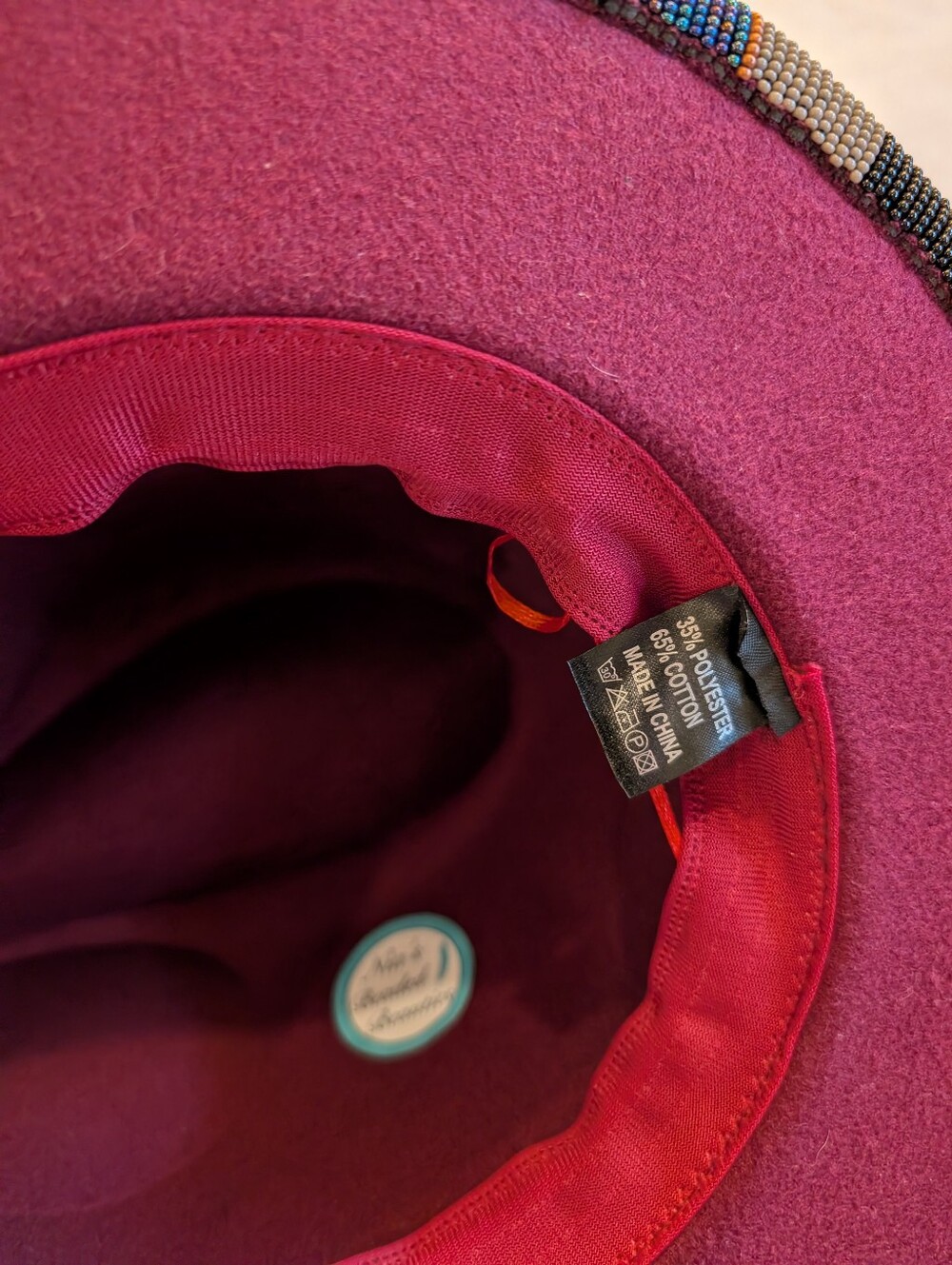 Burgundy Fedora Hat with Beaded Brim - Picture 6 of 6